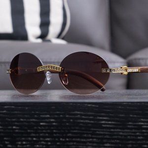 Rhinestone Rimless Oval Vintage Sunglasses